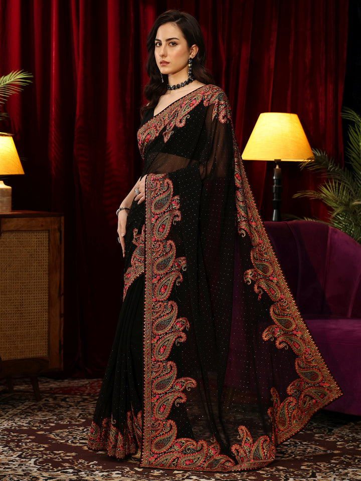Libas Aari Embroidered Black Georgette Saree