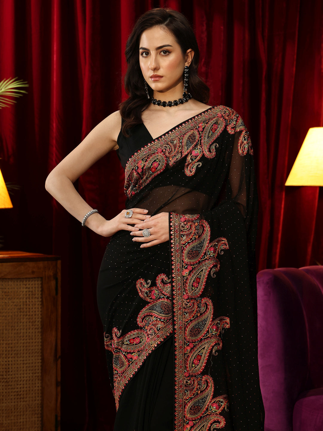 Libas Aari Embroidered Black Georgette Saree