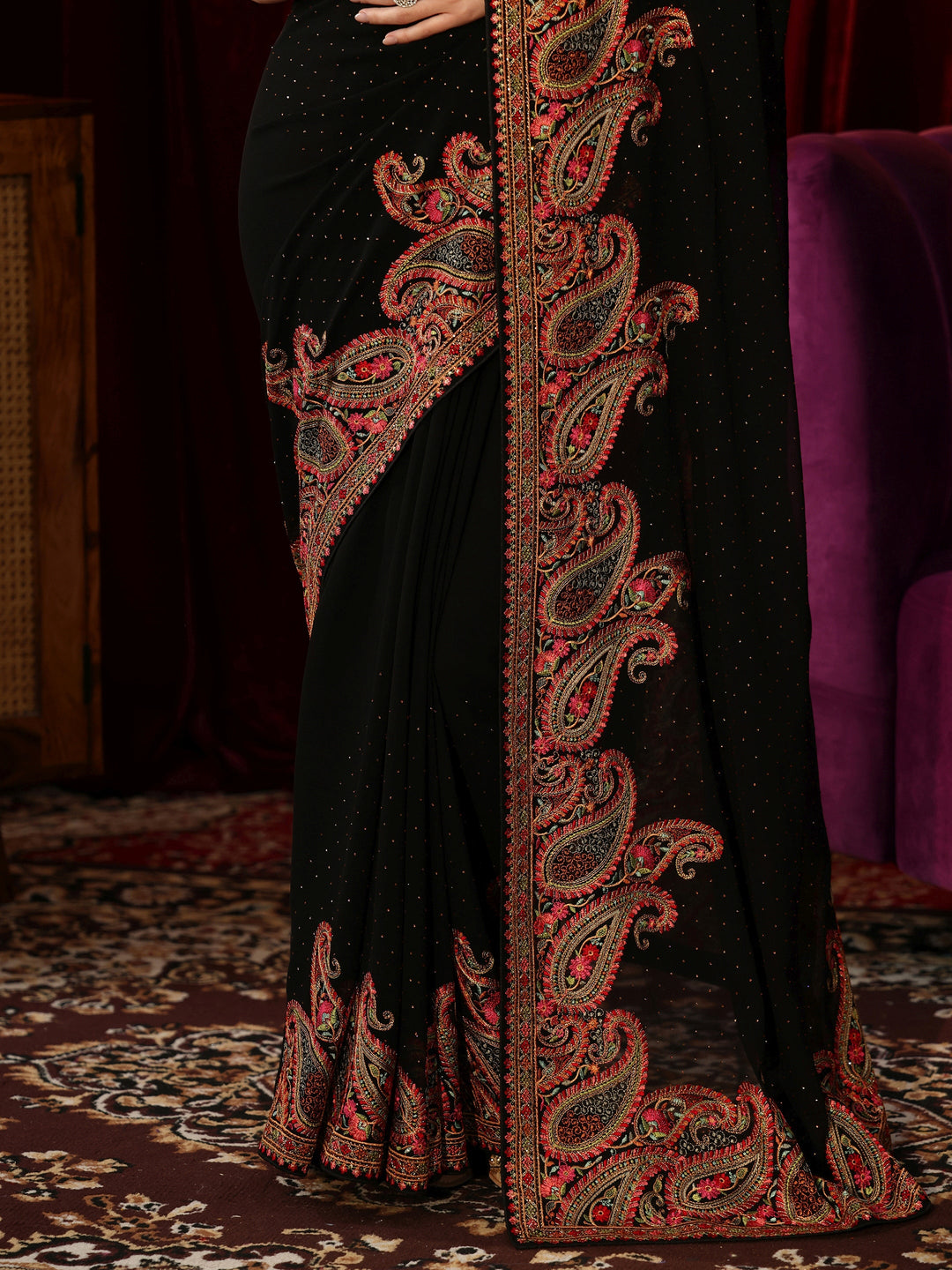 Libas Aari Embroidered Black Georgette Saree