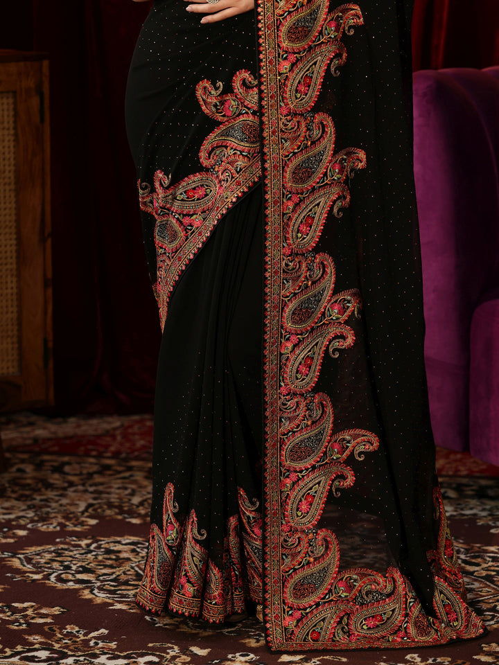 Libas Aari Embroidered Black Georgette Saree