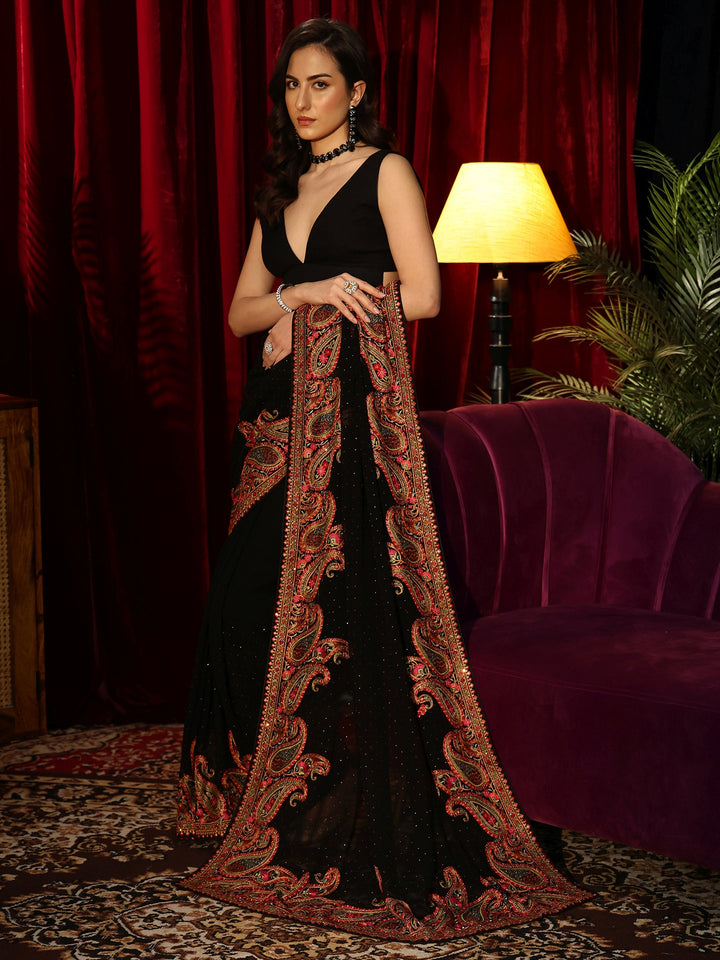 Libas Aari Embroidered Black Georgette Saree