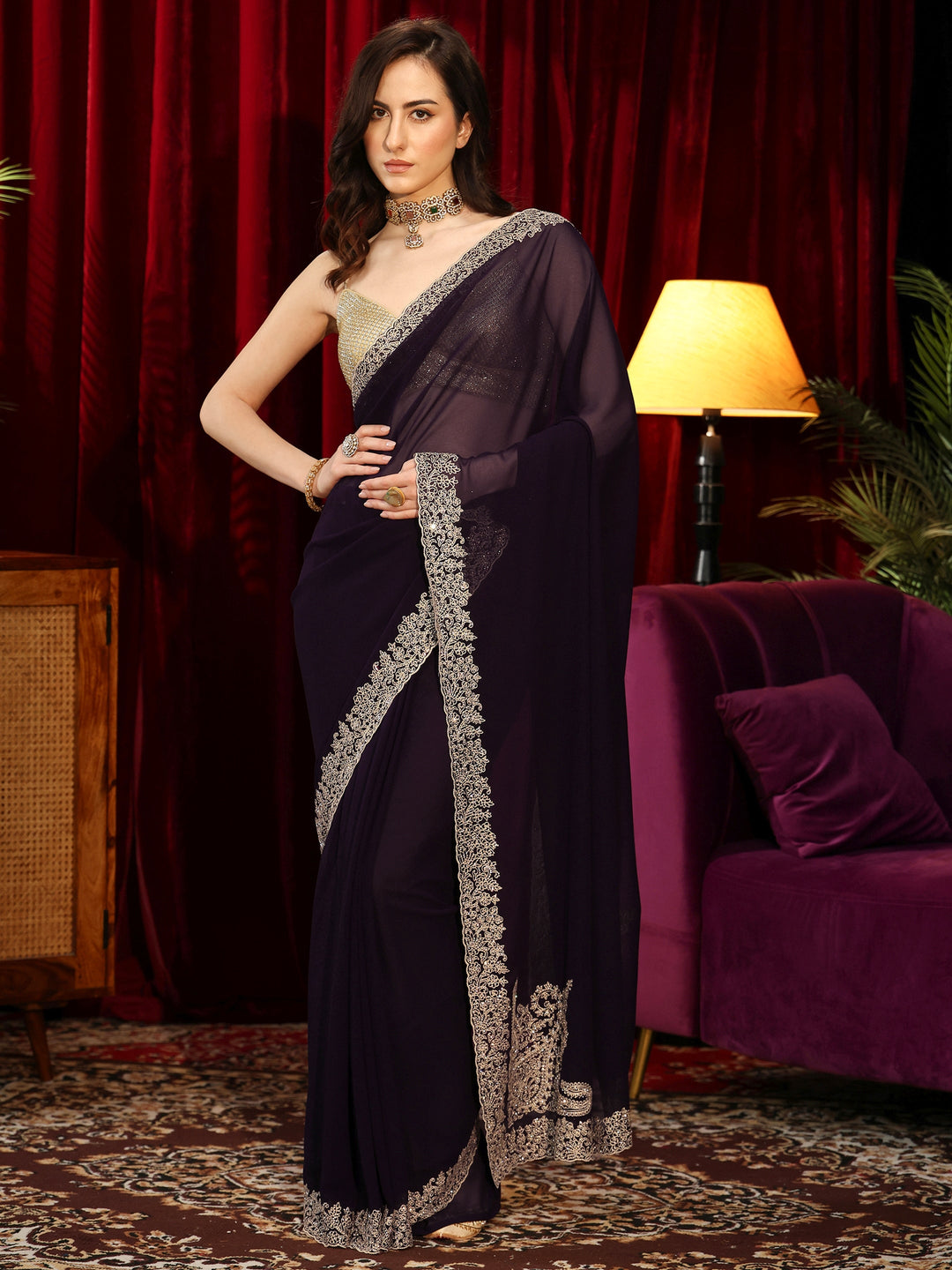 Libas Royal Purple Georgette Saree