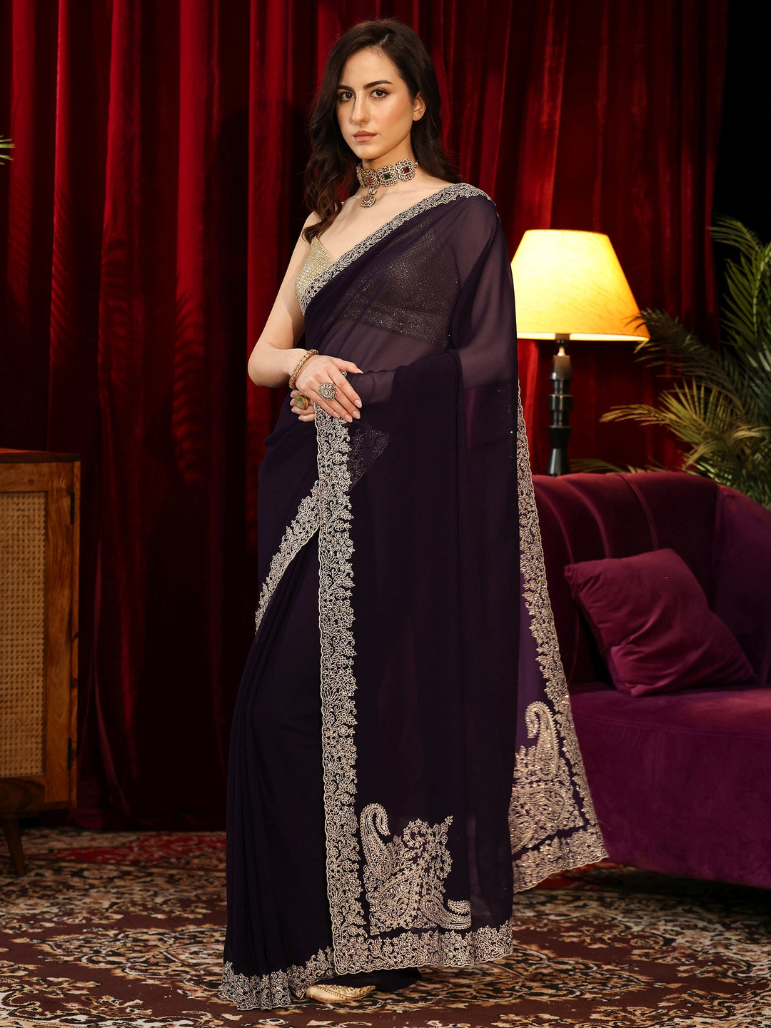 Libas Royal Purple Georgette Saree