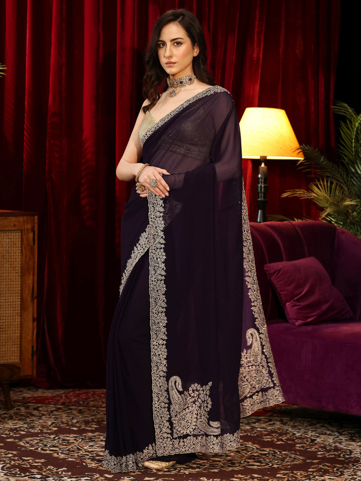 Libas Royal Purple Georgette Saree