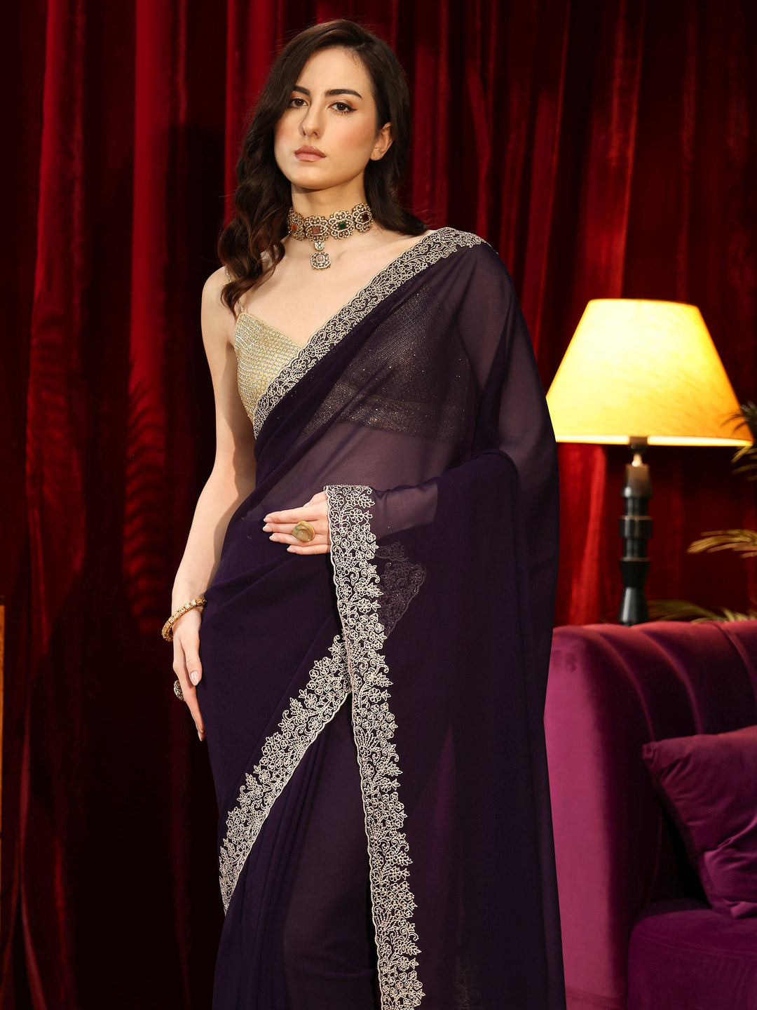 Libas Royal Purple Georgette Saree