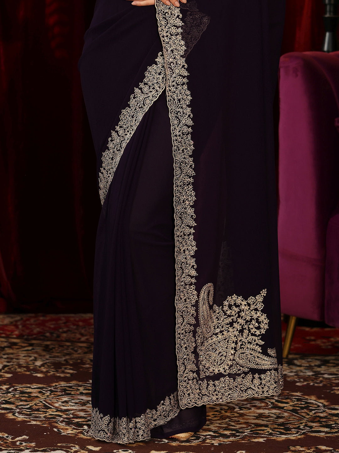 Libas Royal Purple Georgette Saree
