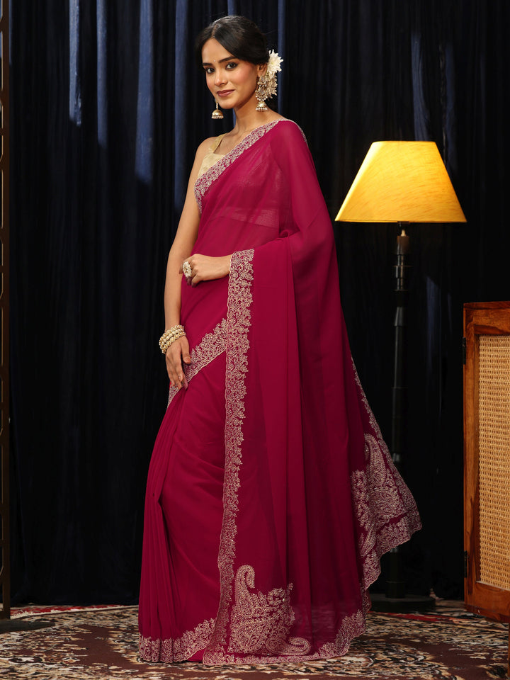 Libas Rose Red Georgette Saree