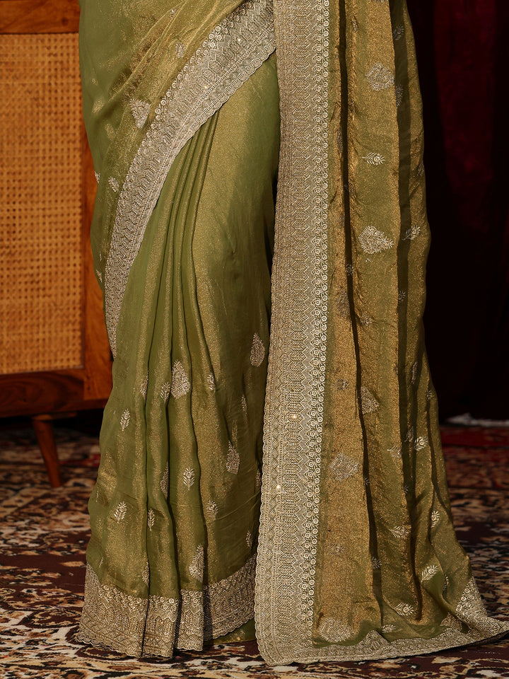 Libas Henna Green Embellished Tissue Saree