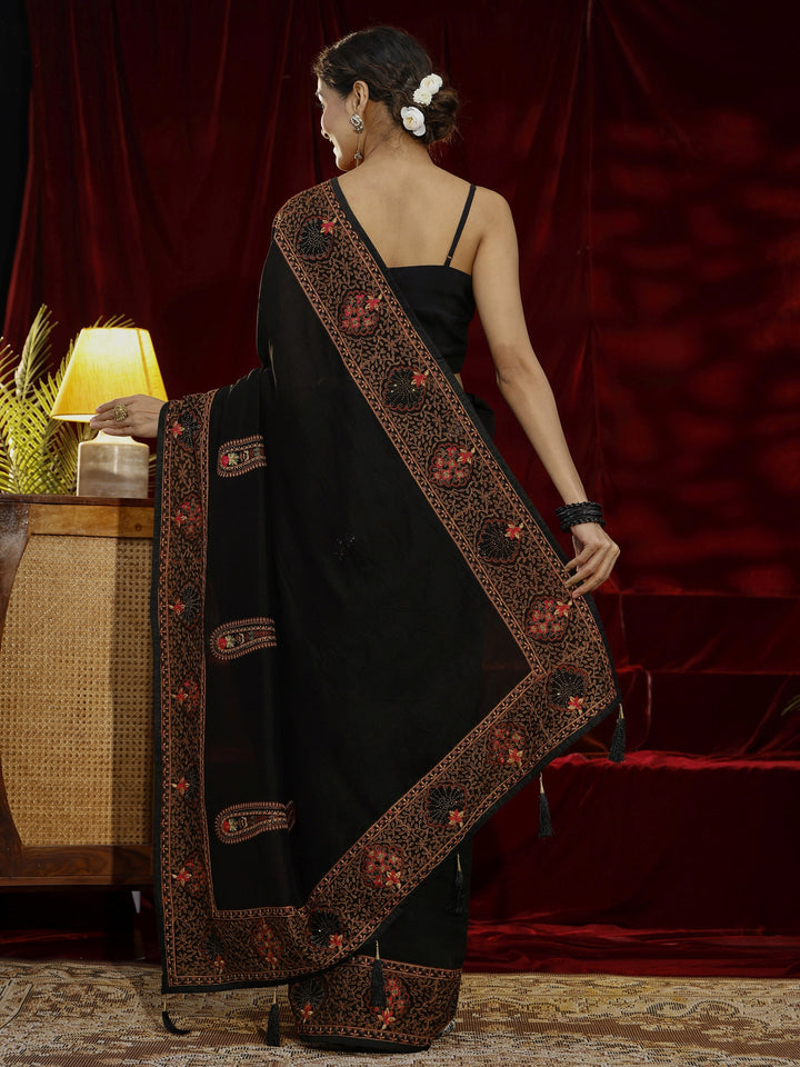 Libas Black Paisley Embroidered Silk Blend Saree