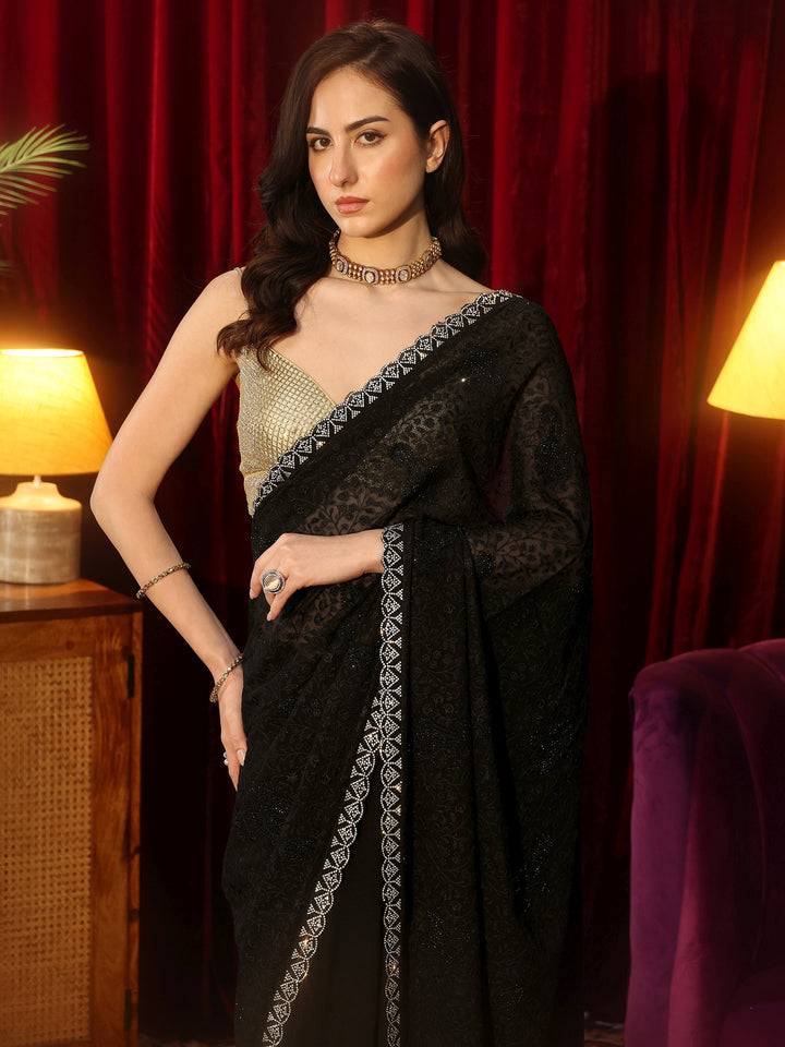 Libas Black Paisley Embroidered Georgette Saree