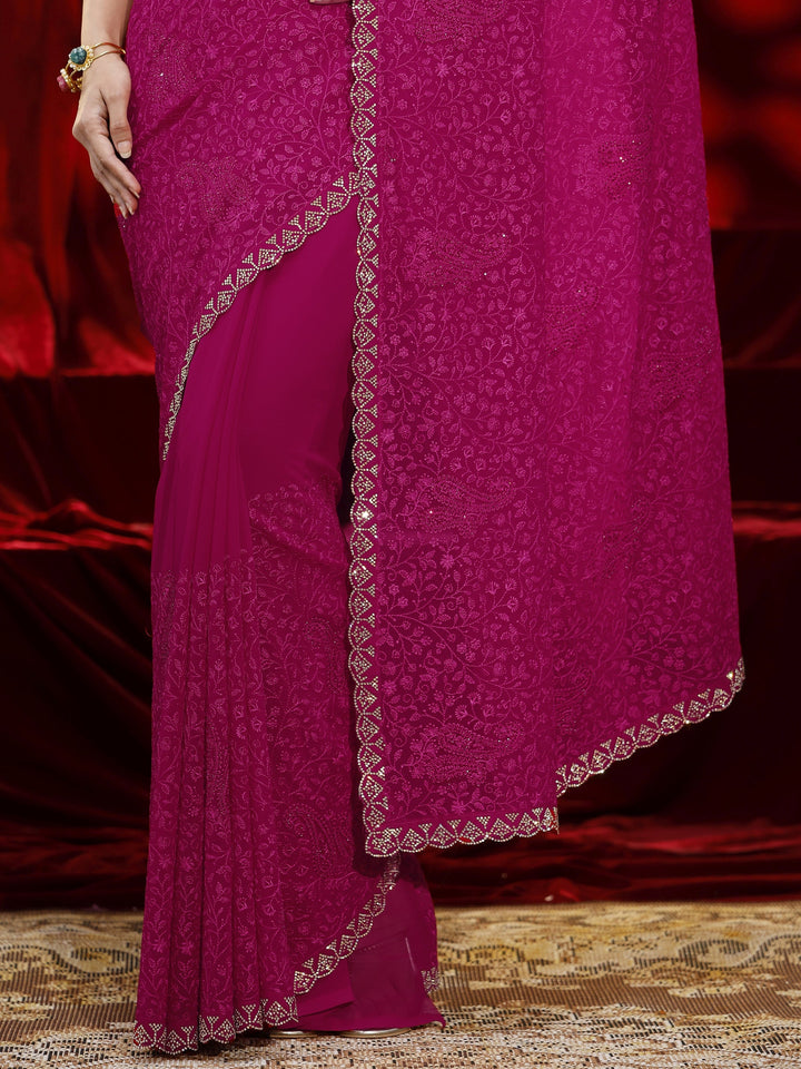 Libas Pink Floral Embroidered Georgette Saree