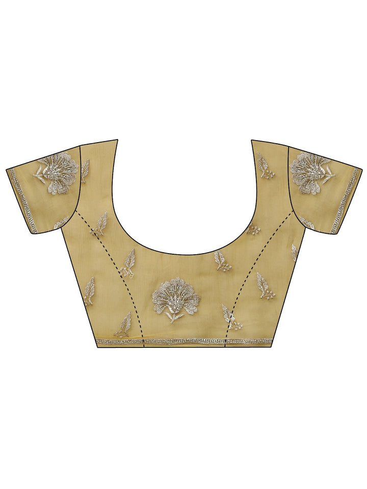 Libas Mustard Floral Embroidered Chiffon Saree