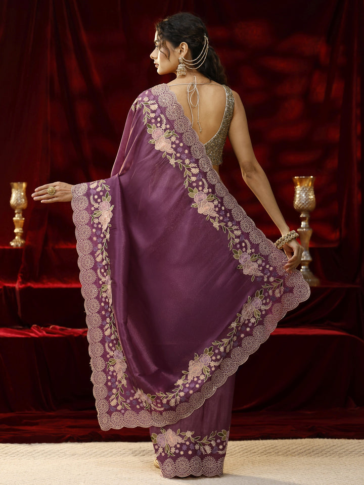 Libas Mauve Solid Net Saree