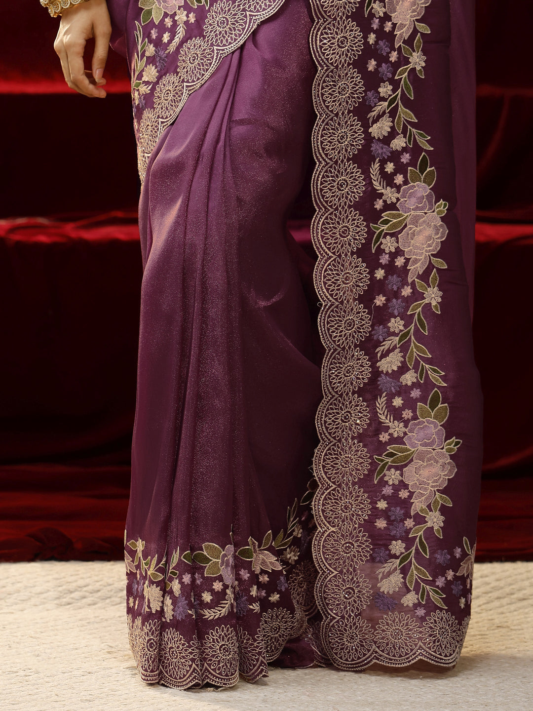 Libas Mauve Solid Net Saree
