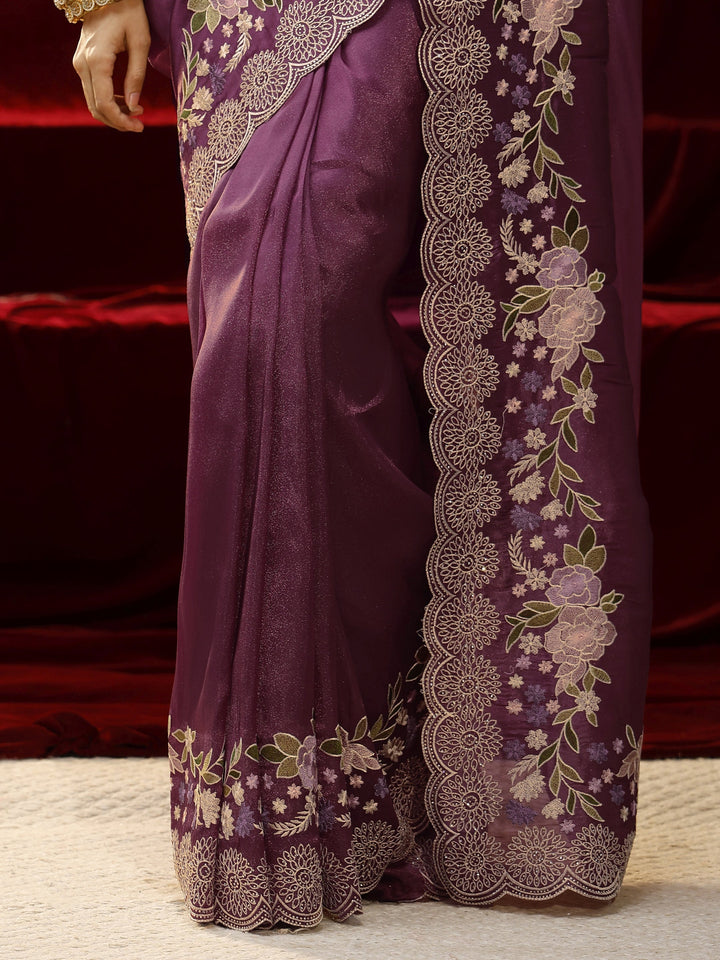 Libas Mauve Solid Net Saree