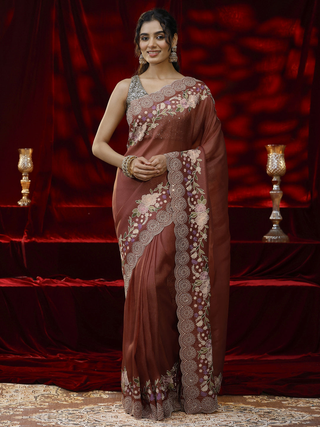 Libas Copper Solid Net Saree