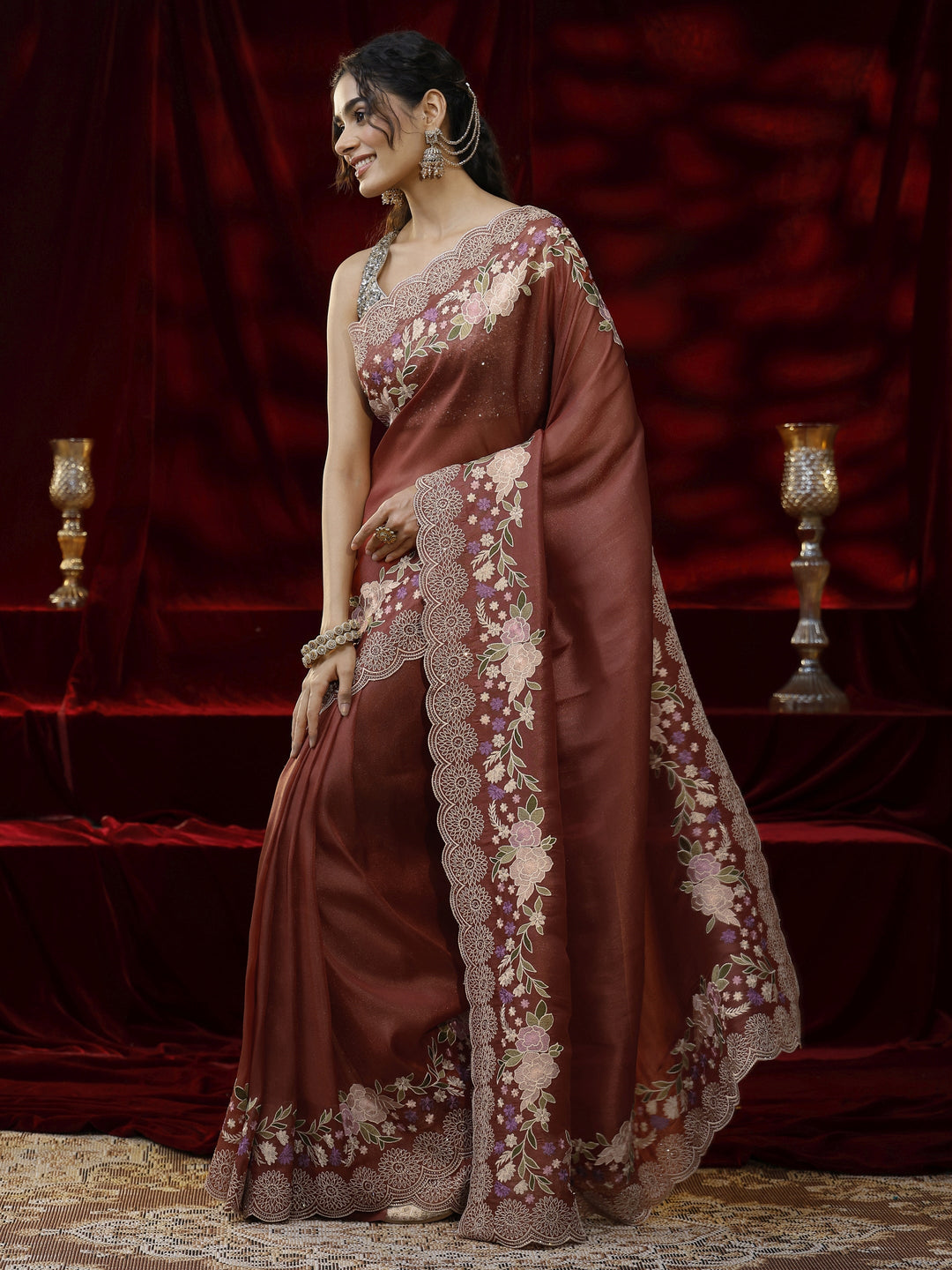 Libas Copper Solid Net Saree
