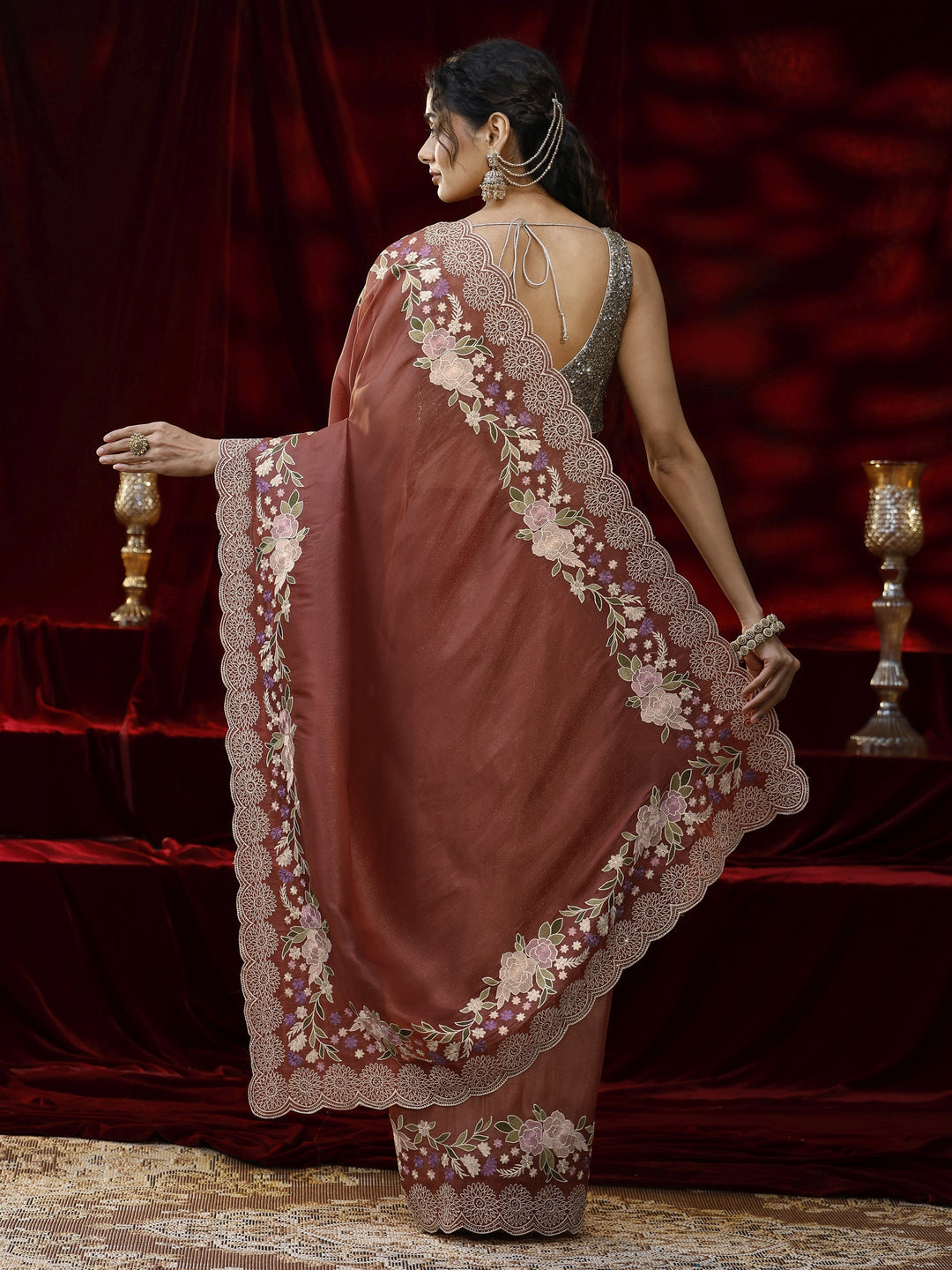 Libas Copper Solid Net Saree