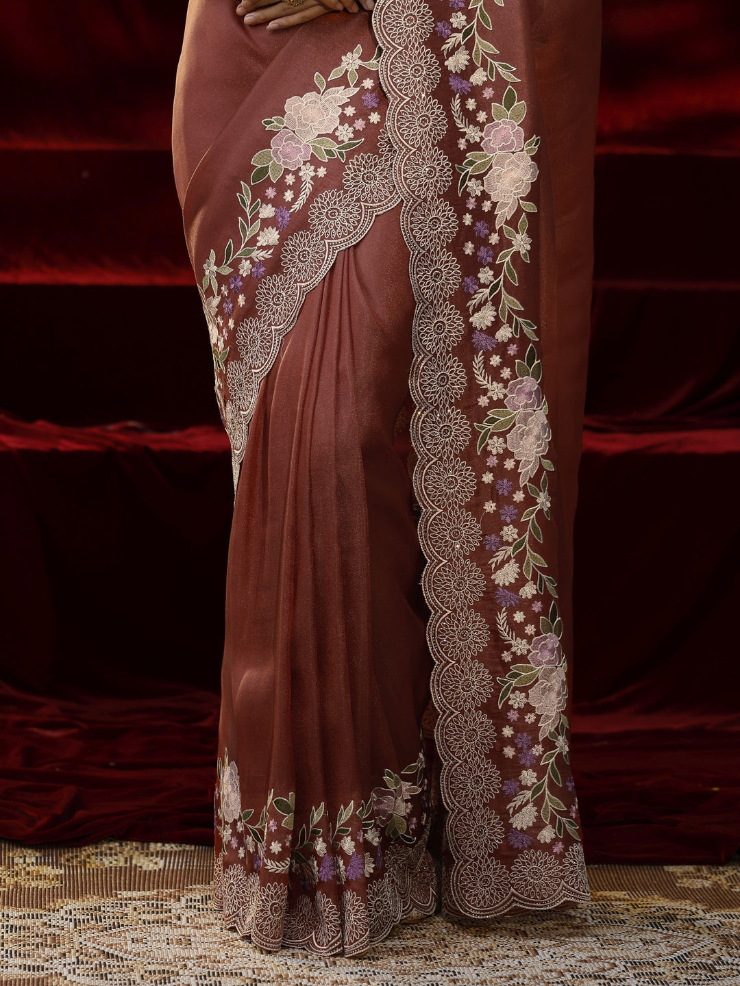 Libas Copper Solid Net Saree