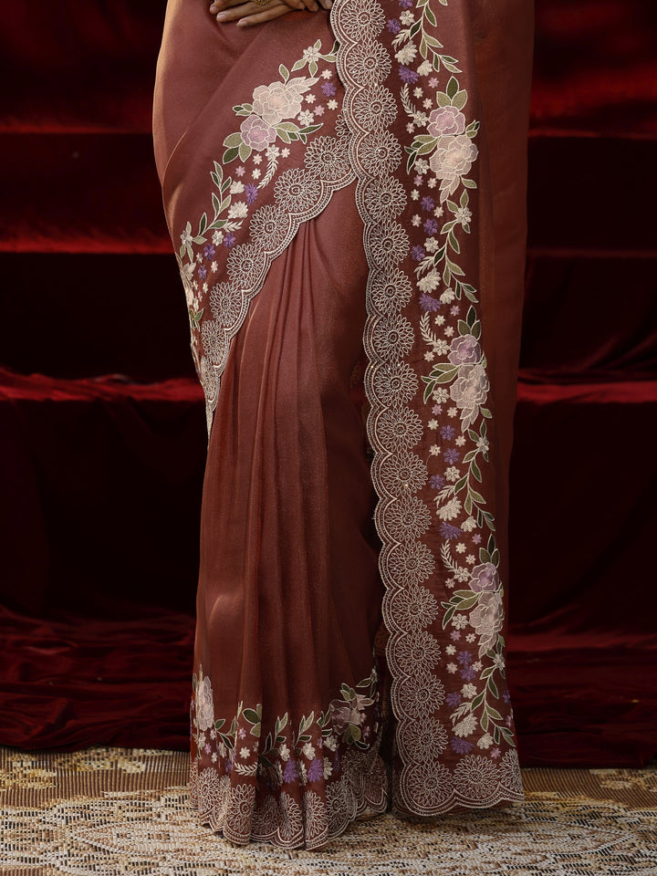 Libas Copper Solid Net Saree