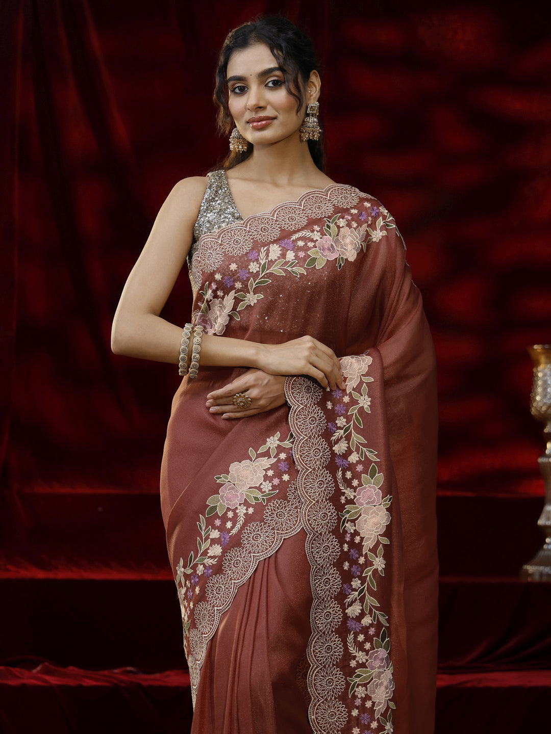 Libas Copper Solid Net Saree