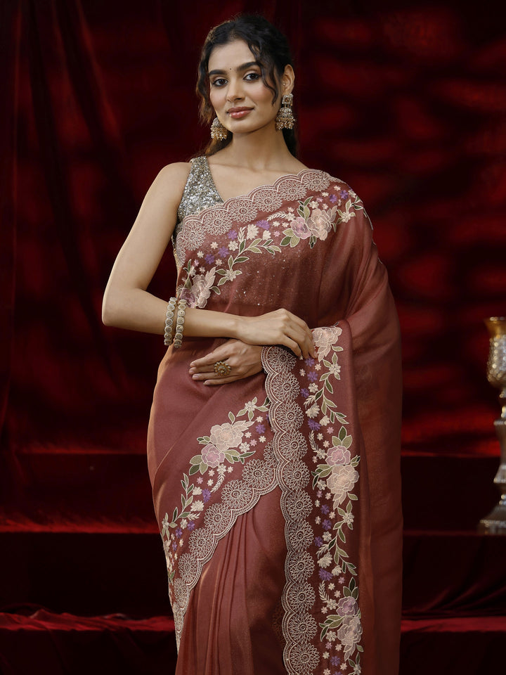Libas Copper Solid Net Saree