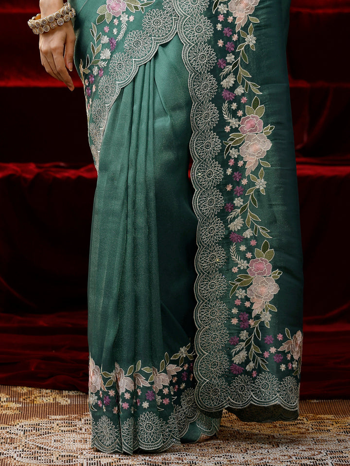 Libas Green Solid Net Saree