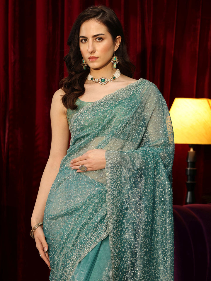 Libas Jade Green Embellished Net Saree