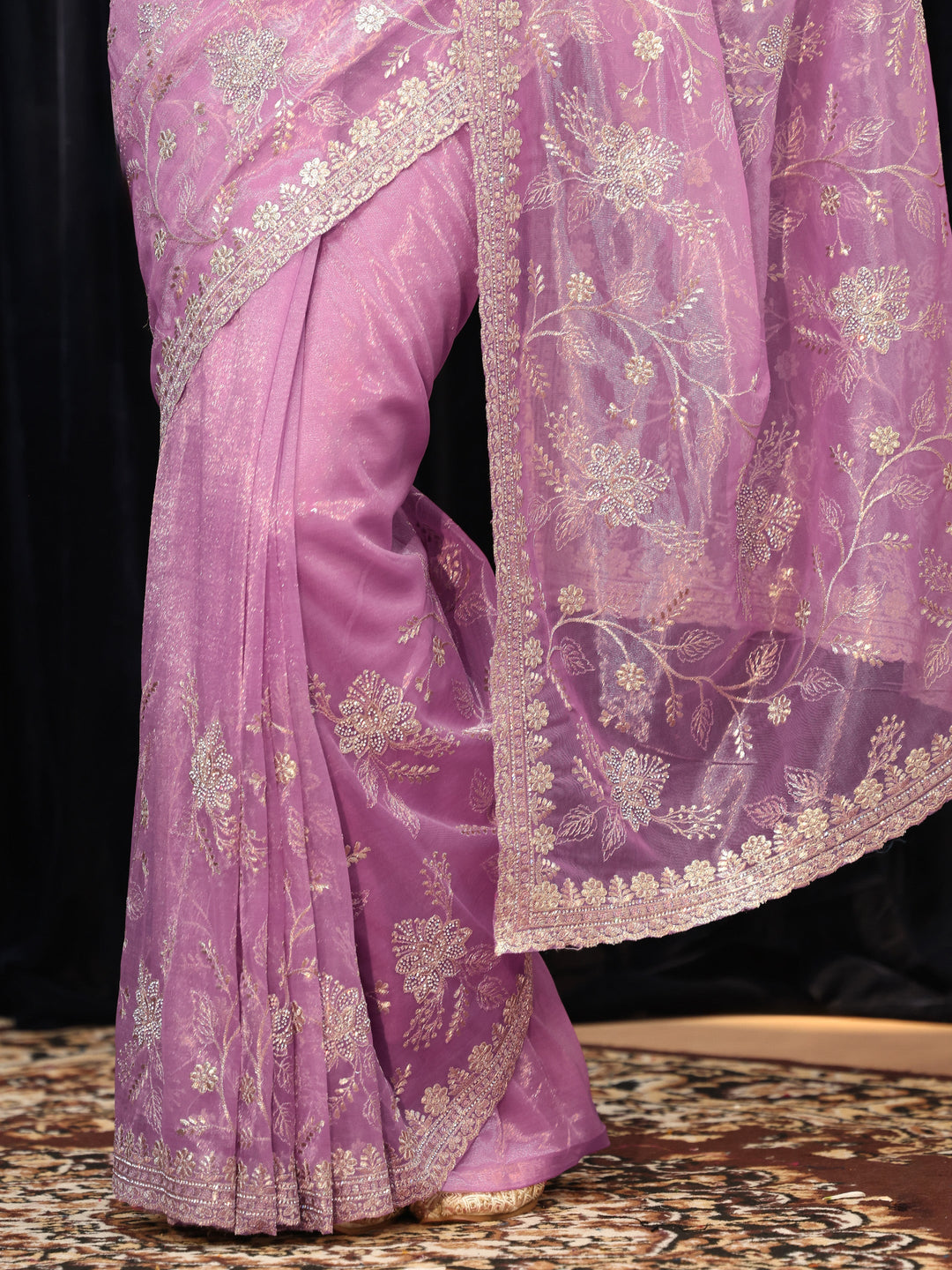 Libas Lilac Floral Embellished Net Saree