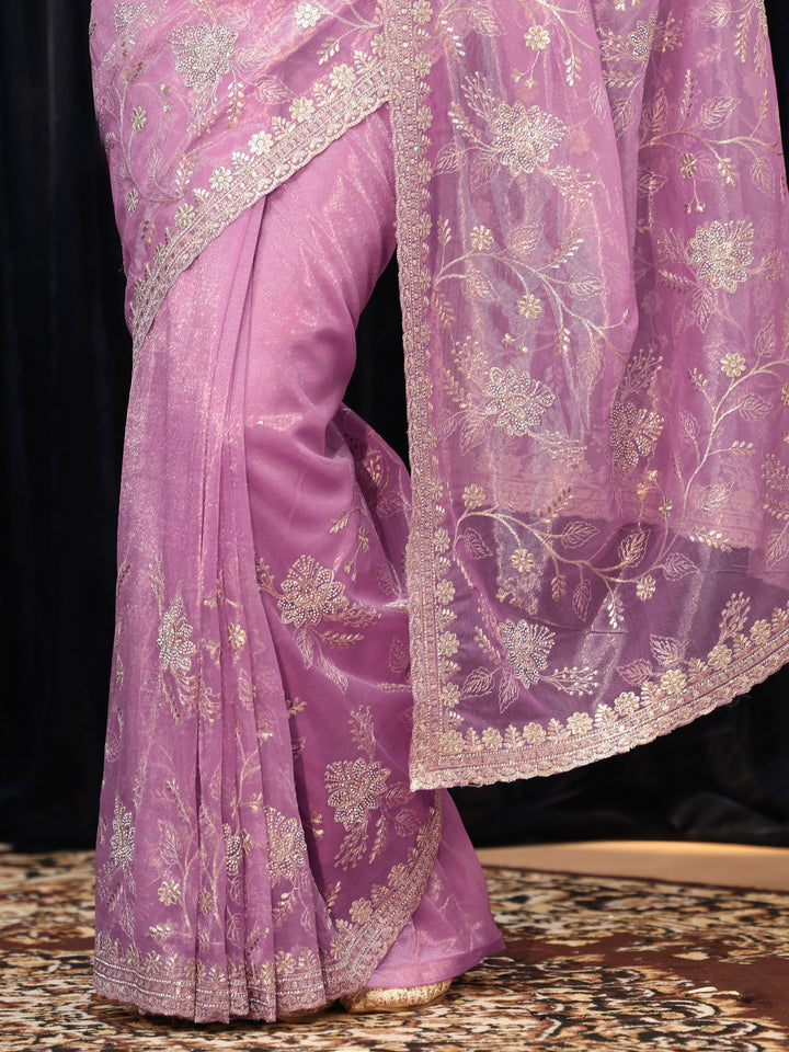 Libas Lilac Floral Embellished Net Saree
