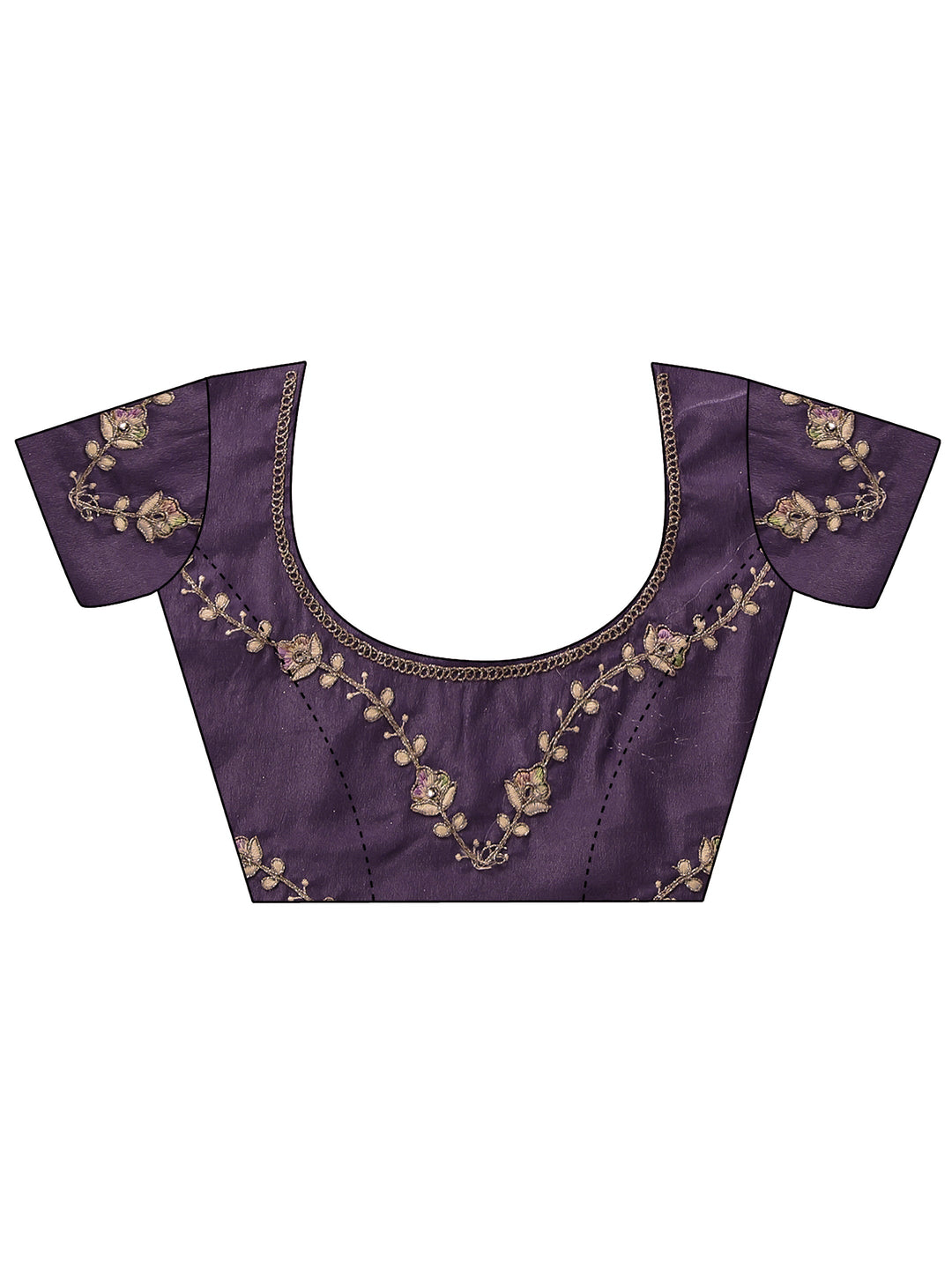 Libas Pansy Purple Floral Embroidered Satin Saree