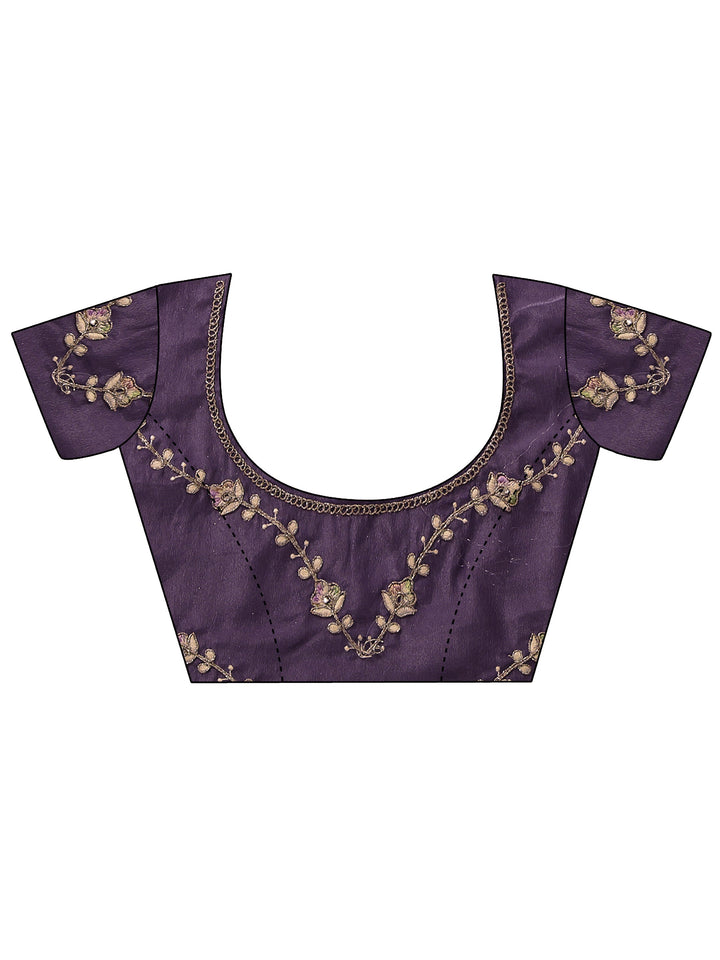 Libas Pansy Purple Floral Embroidered Satin Saree
