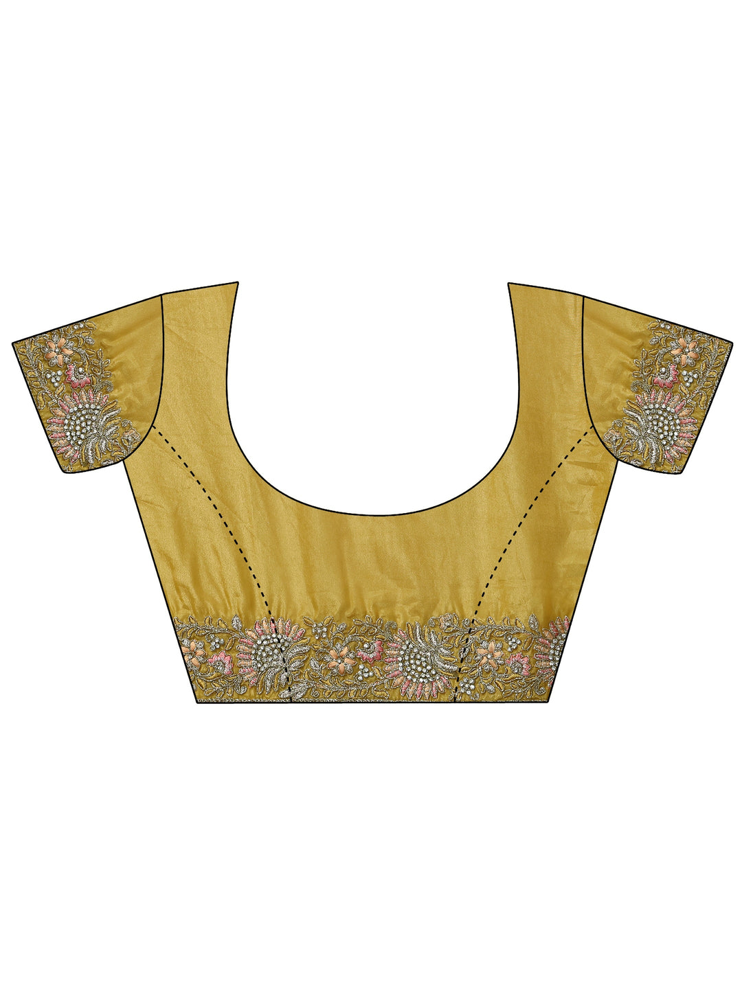 Libas Art Mustard Floral Embroidered Satin Saree