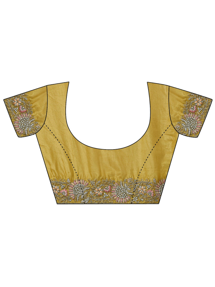 Libas Art Mustard Floral Embroidered Satin Saree