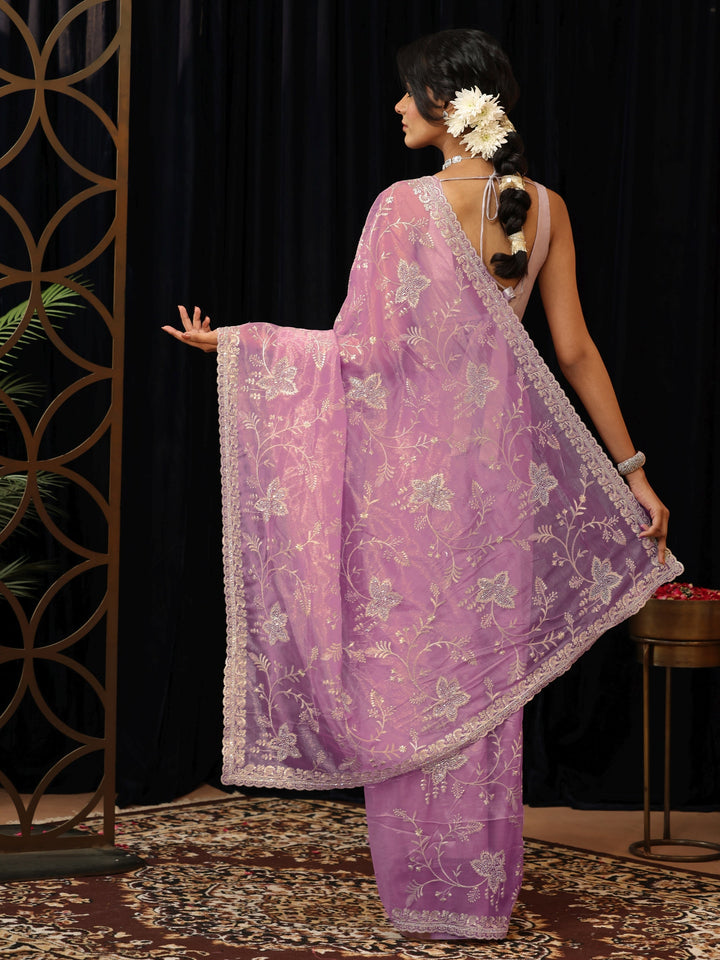 Libas Lavender Floral Embellished Net Saree