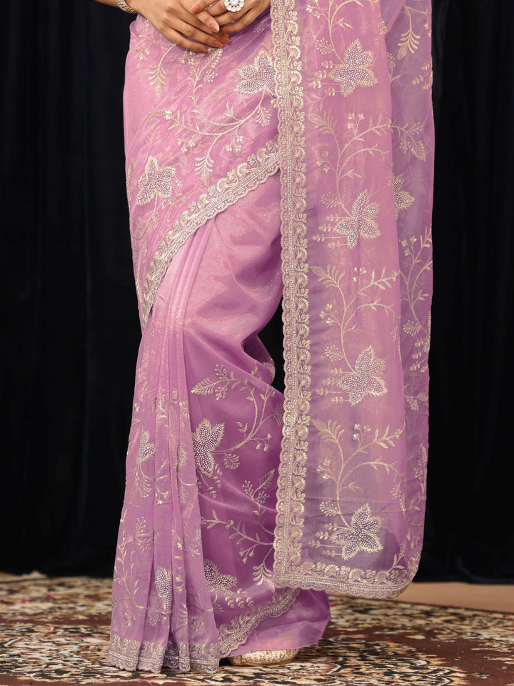 Libas Lavender Floral Embellished Net Saree
