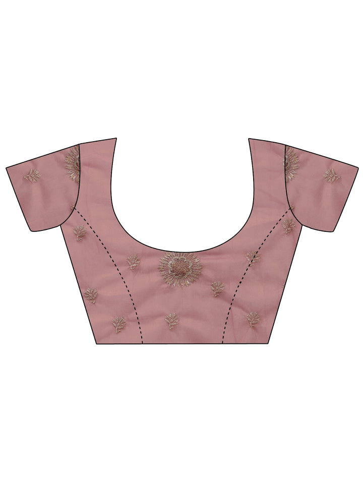 Libas Rose Pink Floral Embroidered Net Saree