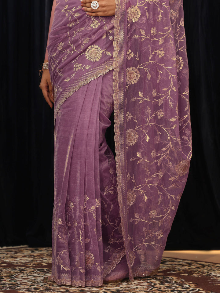 Libas Amethyst Purple Floral Net Saree