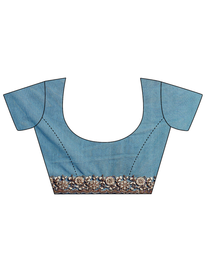 Libas Teal Blue Floral Embroidered Net Saree