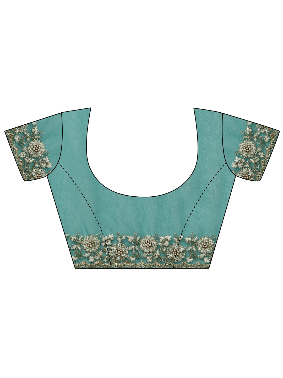 Libas Bottle Green Floral Embroidered Net Saree