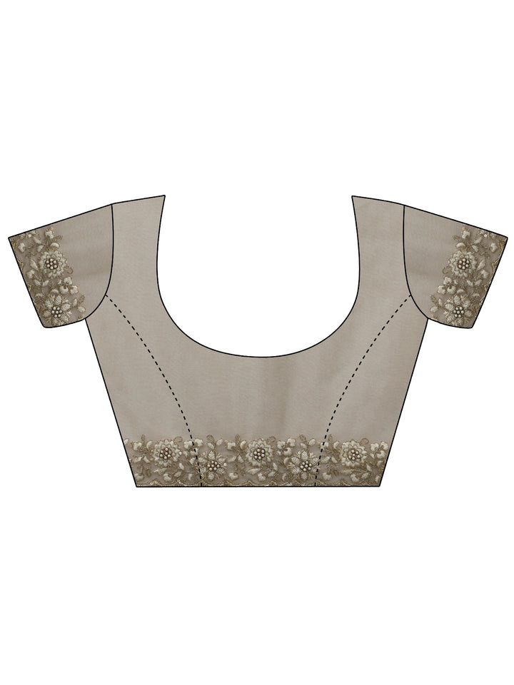 Libas Beige Floral Embroidered Net Saree