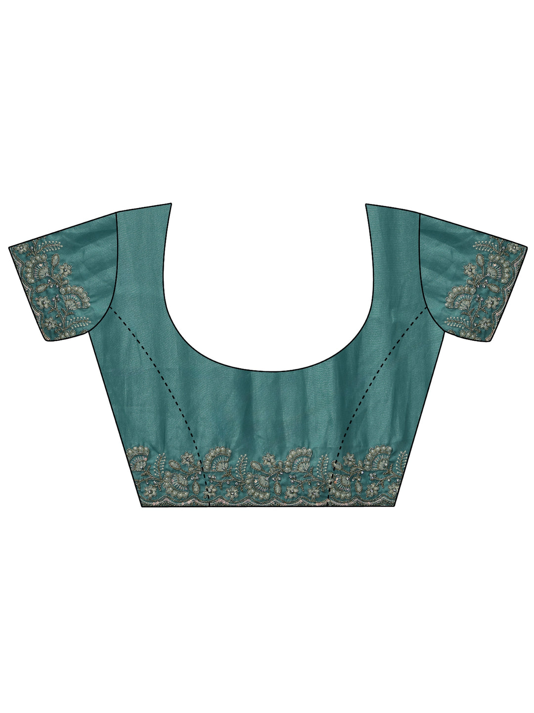 Libas Dusty Aqua Blue Floral Embroidered Satin Saree