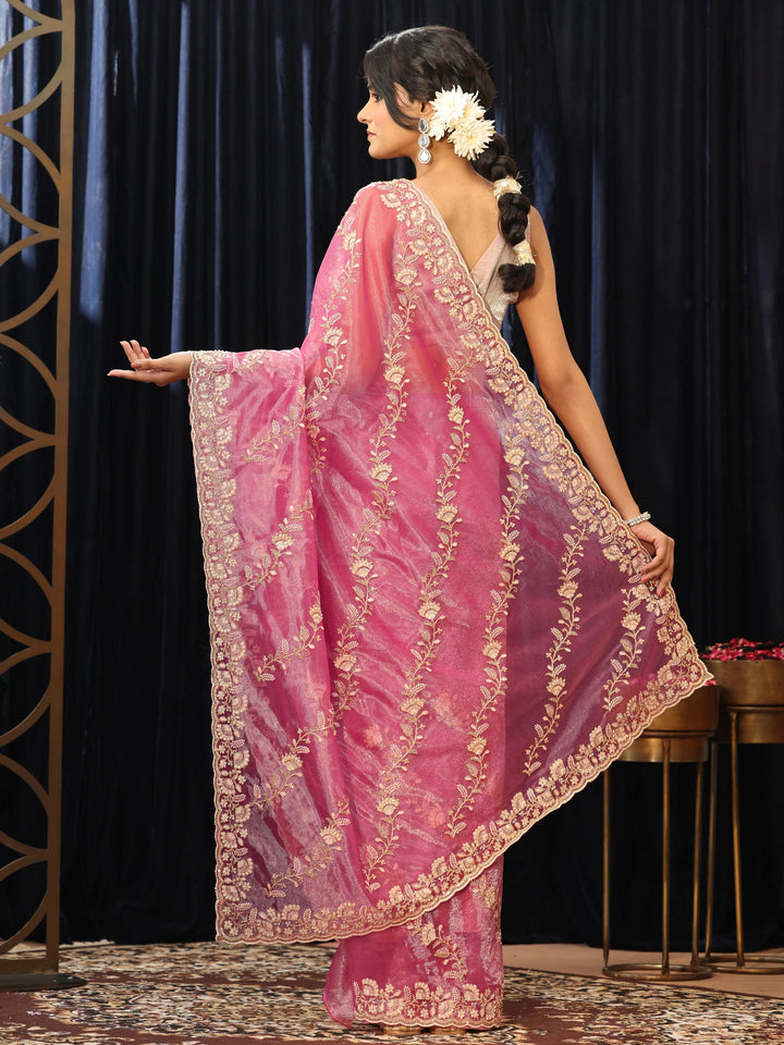 Libas Mauve Floral Embroidered Net Saree