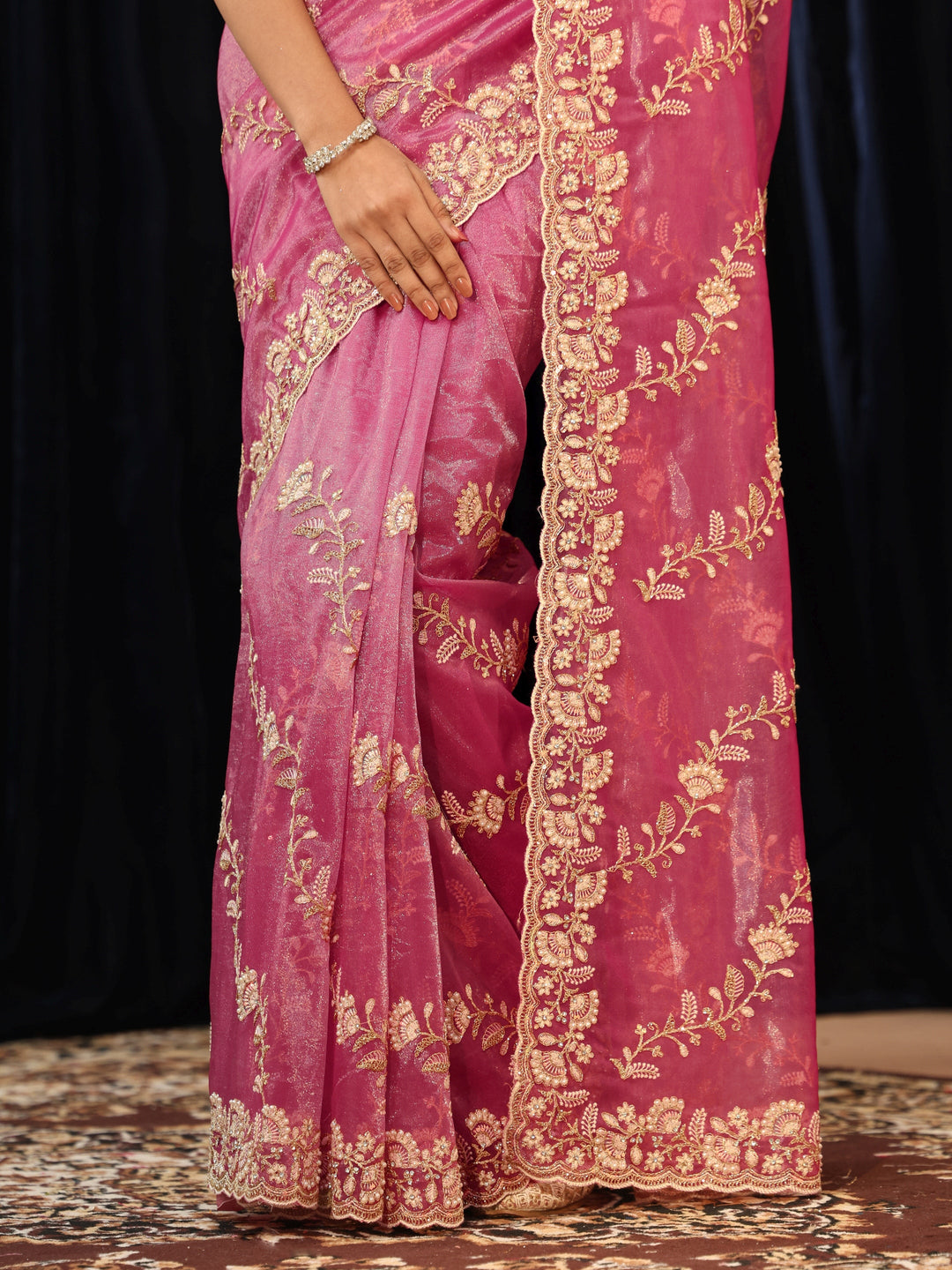 Libas Mauve Floral Embroidered Net Saree
