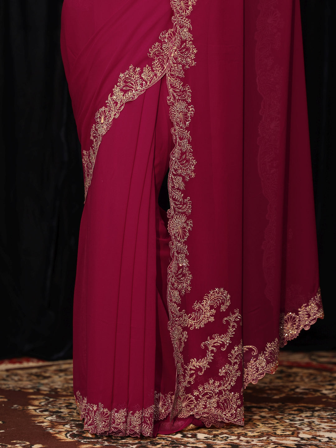 Libas Rani Pink Georgette Saree with Embroidered Border