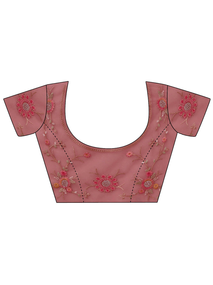 Libas Art Peach Pink Floral Embellished Net Saree