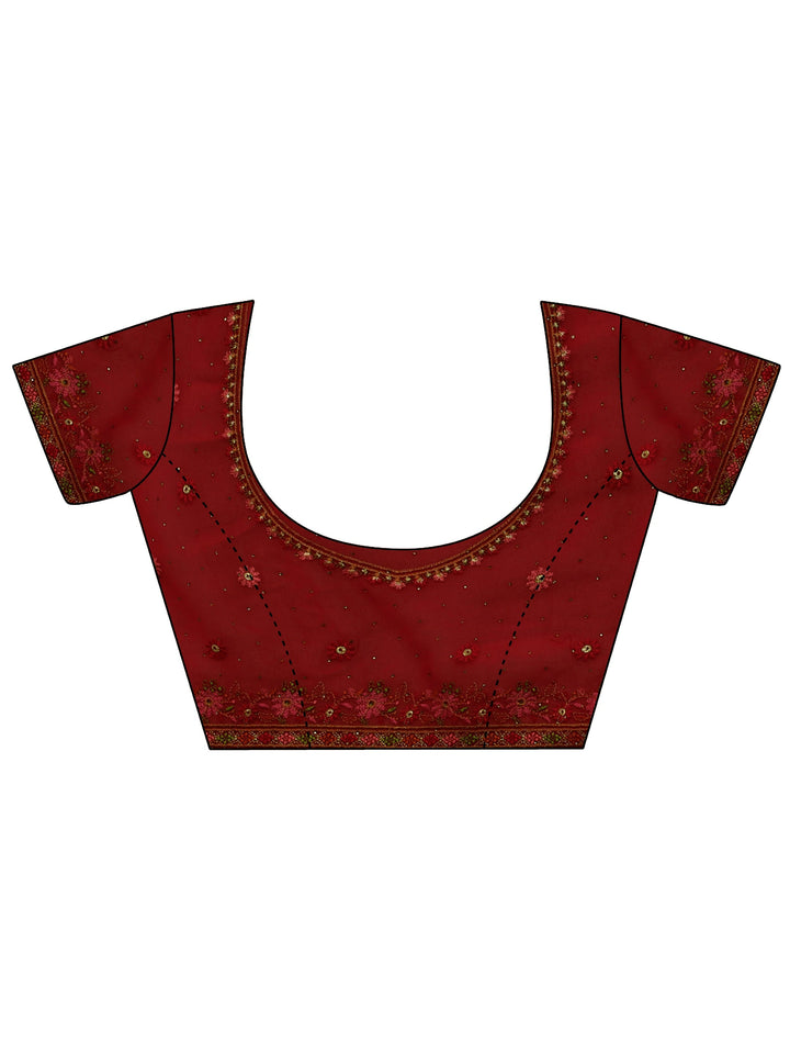 Libas Art Crimson Red Paisley Embroidered Georgette Saree
