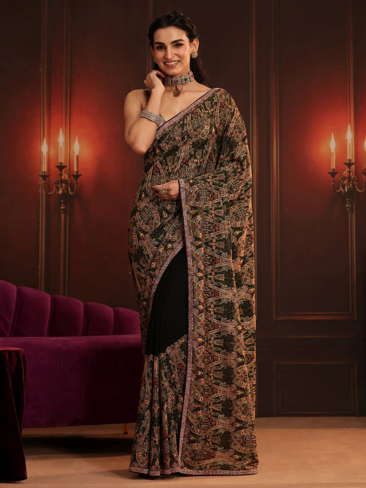 Libas Art Black Paisley Embellished Georgette Saree