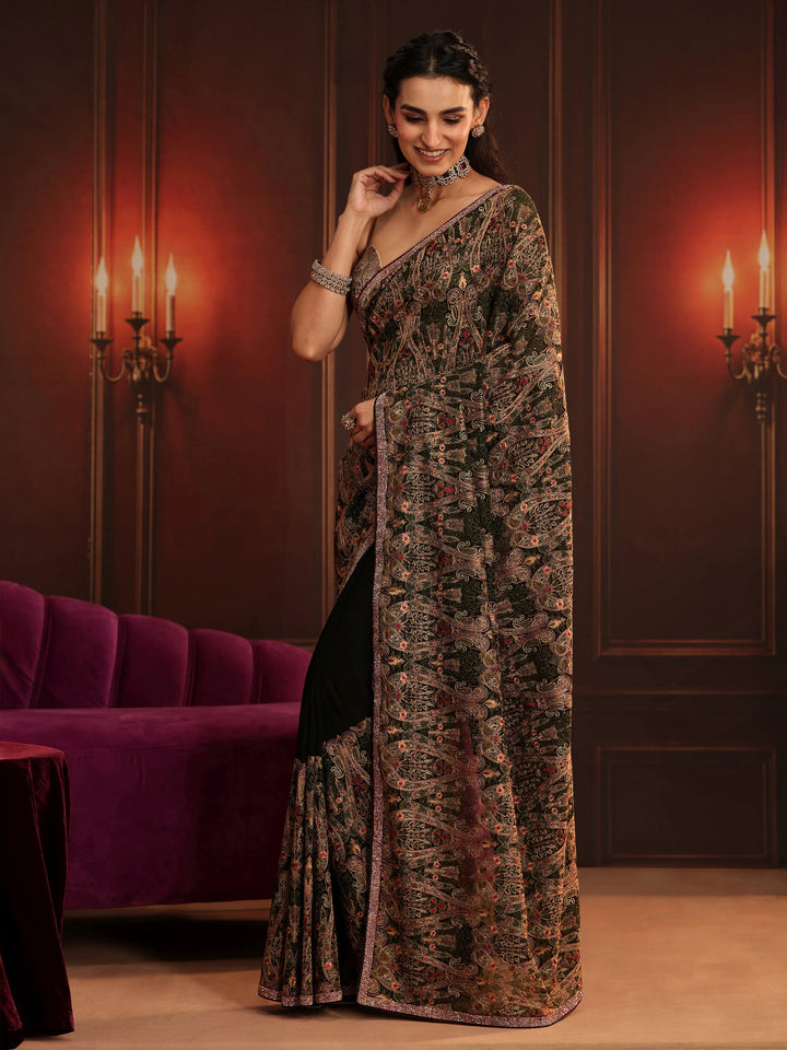 Libas Art Black Paisley Embellished Georgette Saree