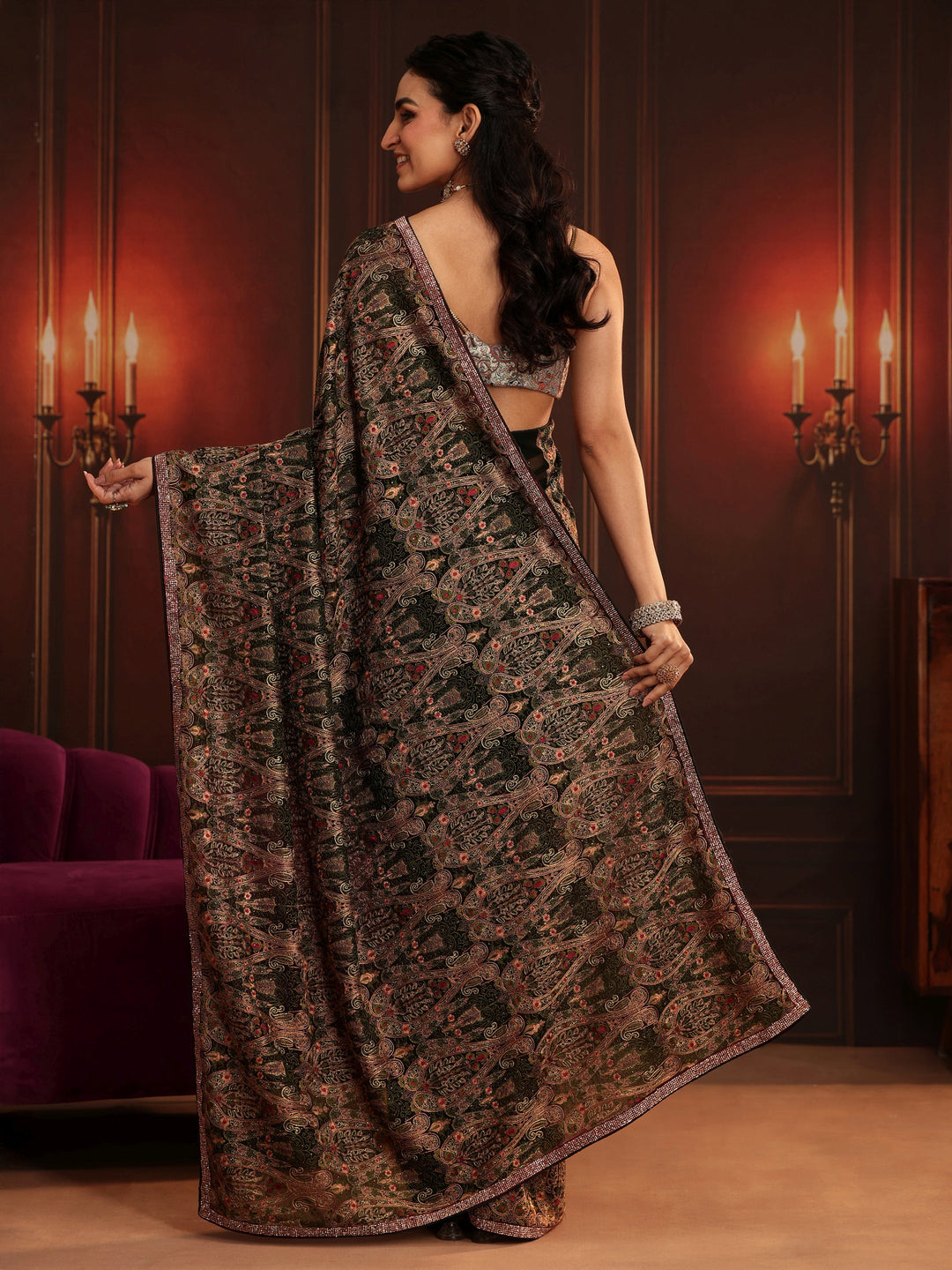Libas Art Black Paisley Embellished Georgette Saree